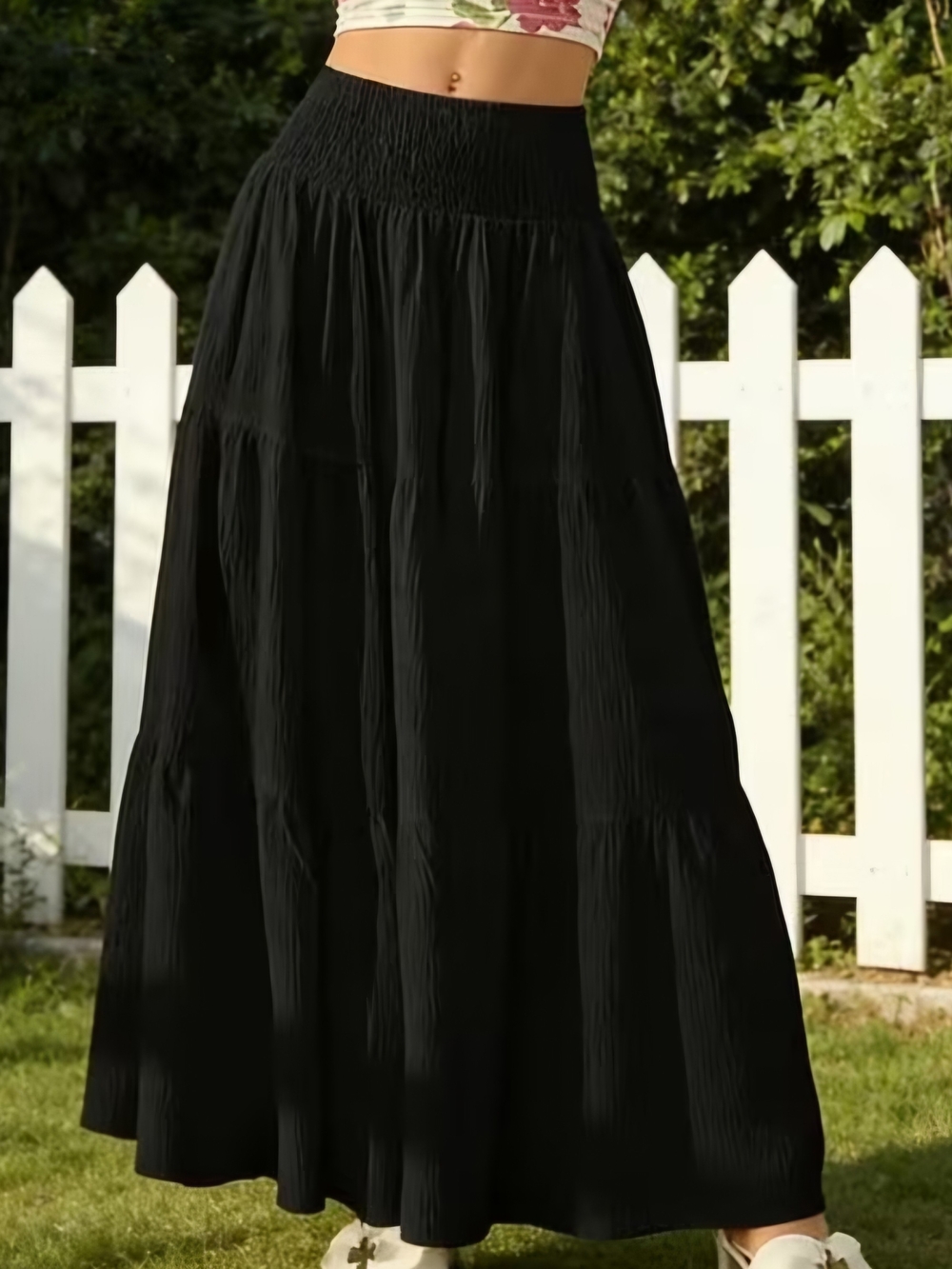 Black Smocked Waist Maxi Skirt - Women